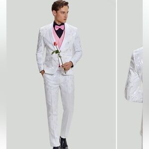 Men's 3 Piece Jacquard Suits Tuxedo Shawl Collar Party Dinner Wedding Suit za.